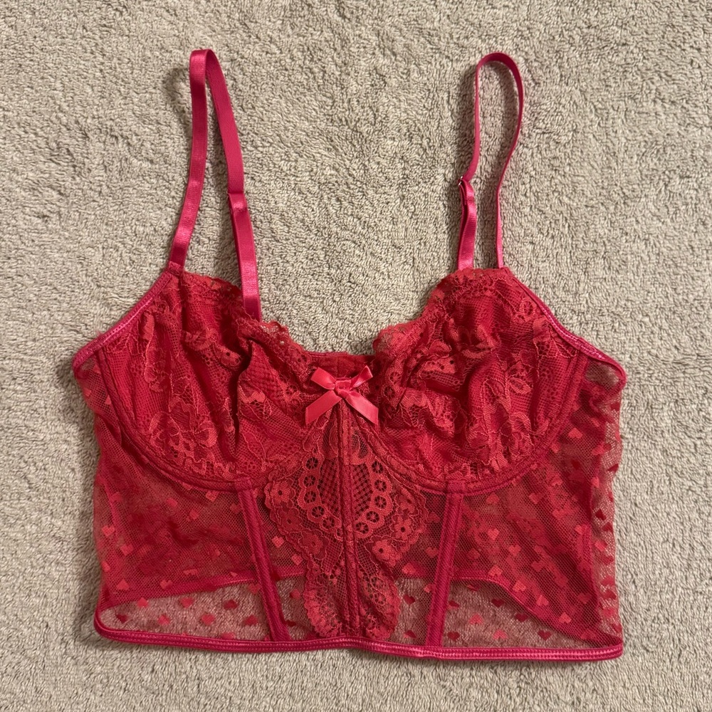 Vibrant Pink Lace Bustier - Picture 2 of 4